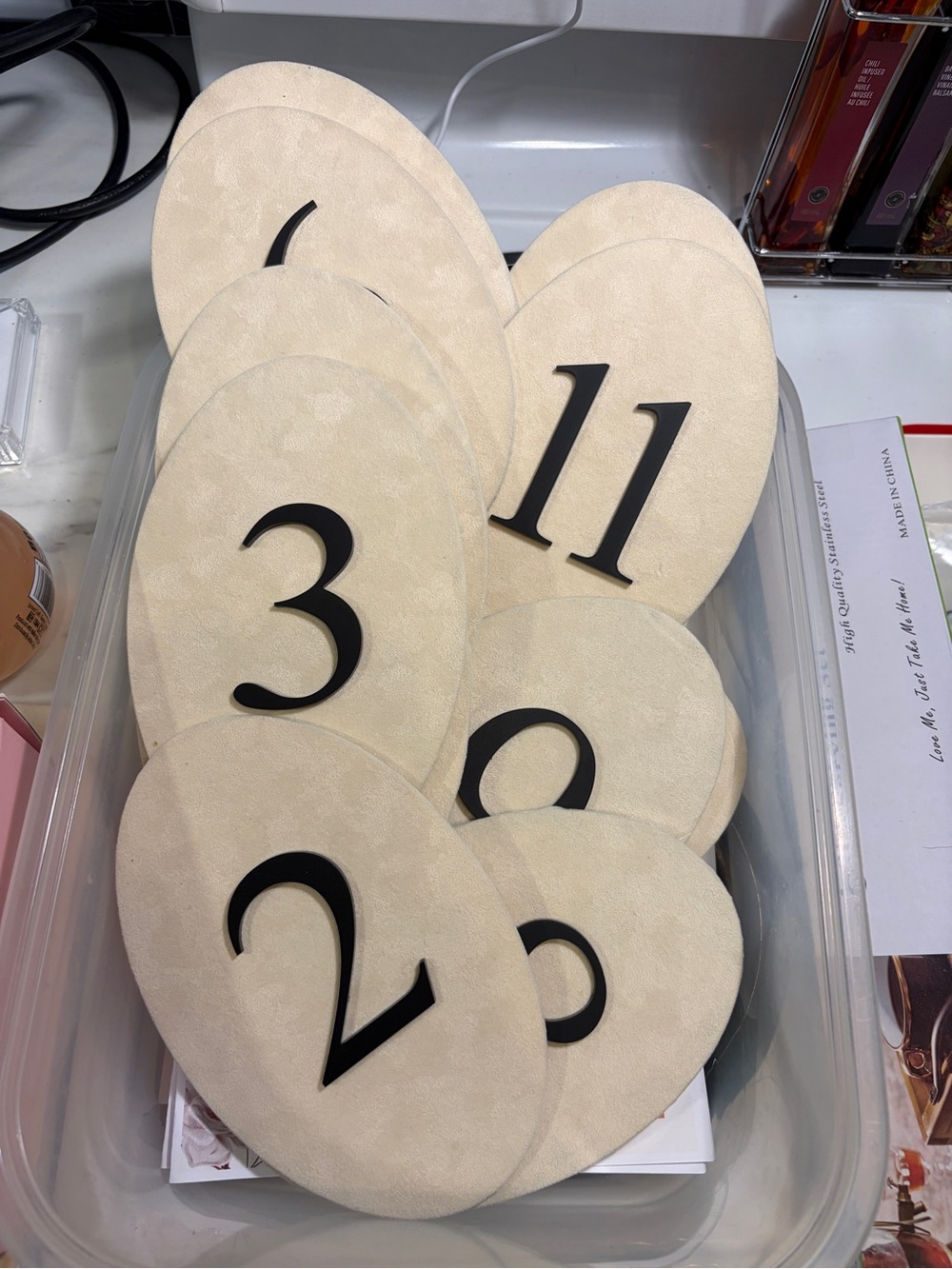 Cream Suede Table Number Set with Black Numerals - Elegant # 2-15